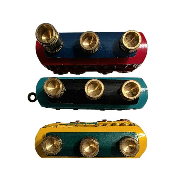 Vintage Kids Menorah Street Cars Train Hanukkah Judaica Trolley Cast Iron Brass - Picture 5 of 12